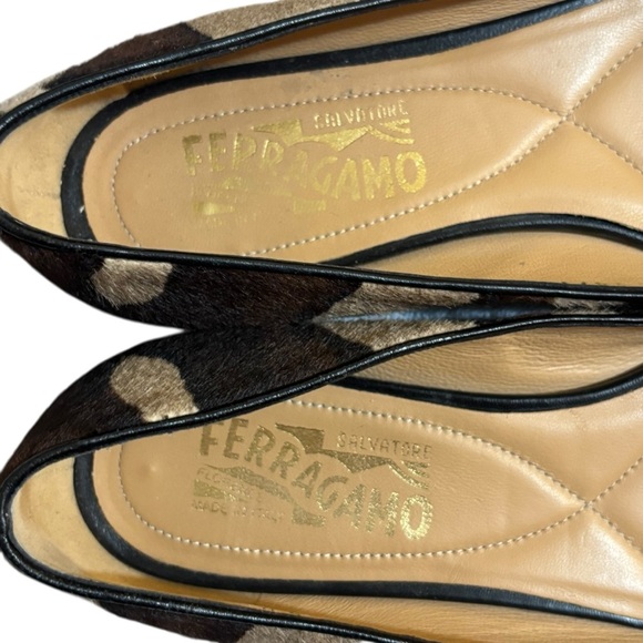 Salvatore Ferragamo ballet flats Varina calf hair tan brown stripe bow 6 US - Picture 10 of 11